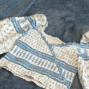 SHEIN Blue and White Smocked Crop Top